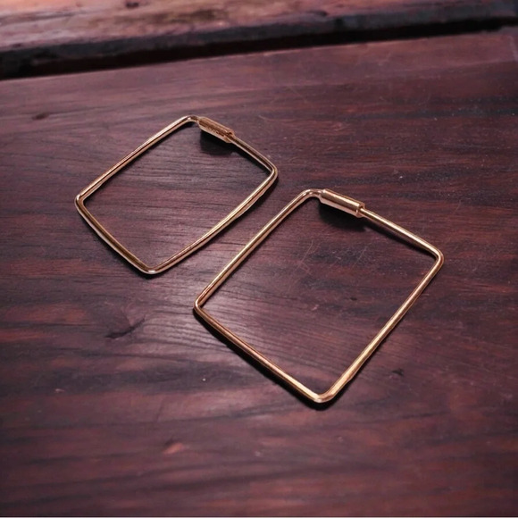 Rose Gold Vermeil Square Hoop Earrings - Picture 2 of 3